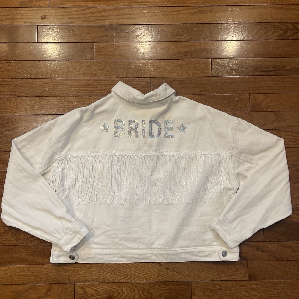 Altar'd State White 'BRIDE' Fringe Jean Jacket